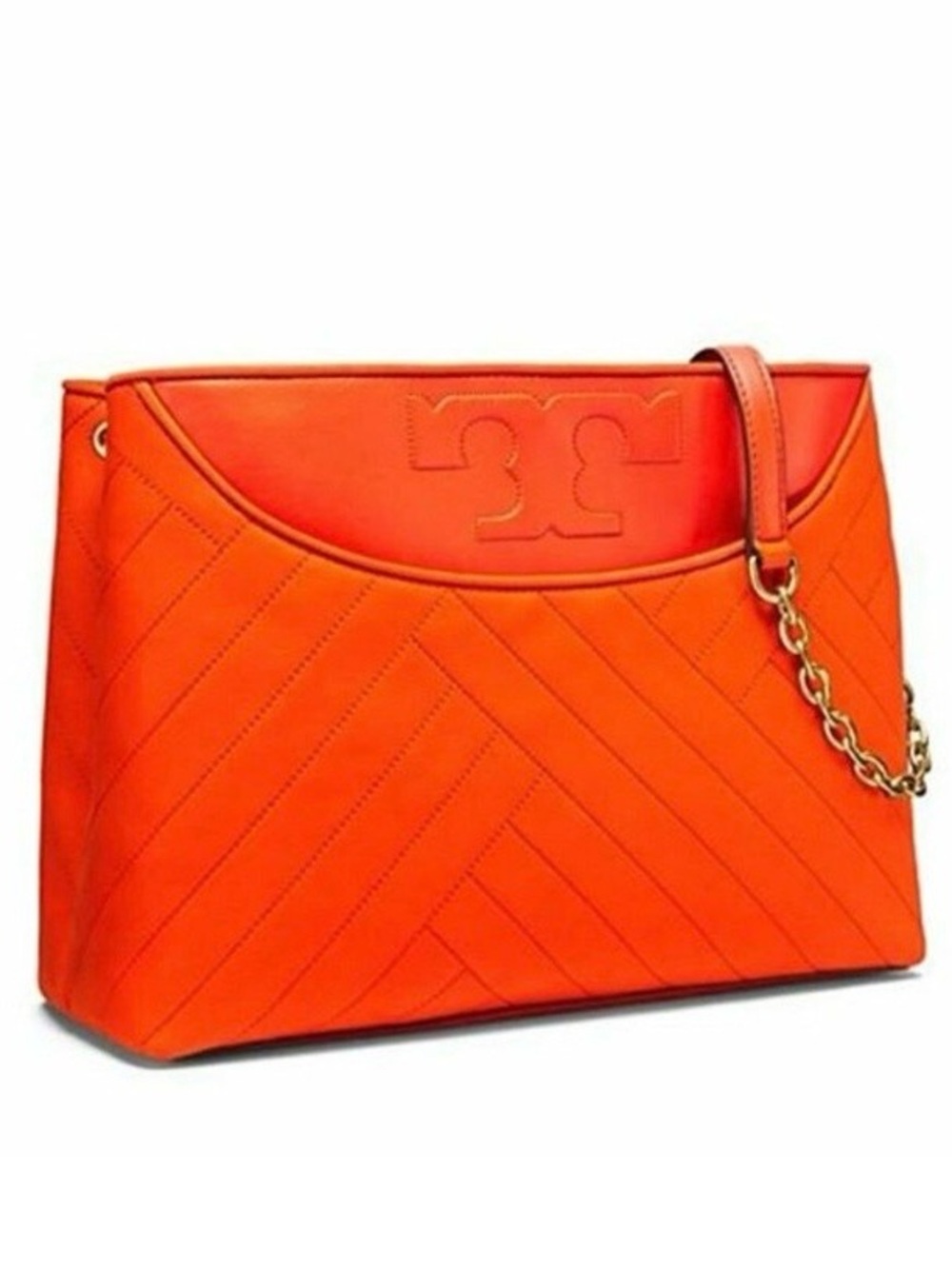 $595 Tory Burch Alexa Samba Red Suede Leather Chain Strap Tote Shoulder Bag